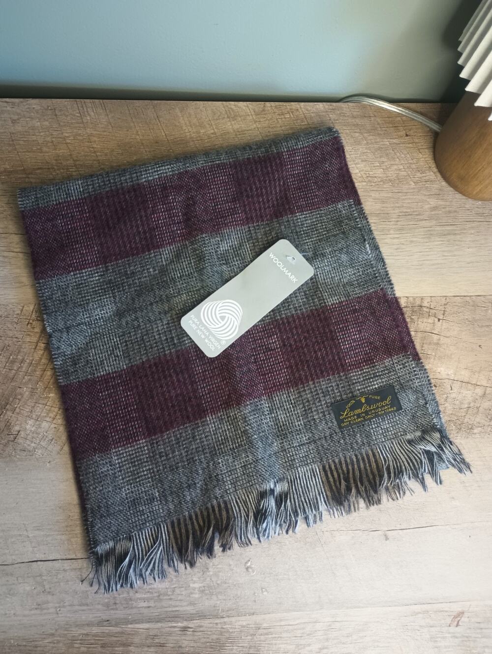 Vintage Woolmark Lana Virgin Lambswool Scarf Plaid Fringe Academia Heritage